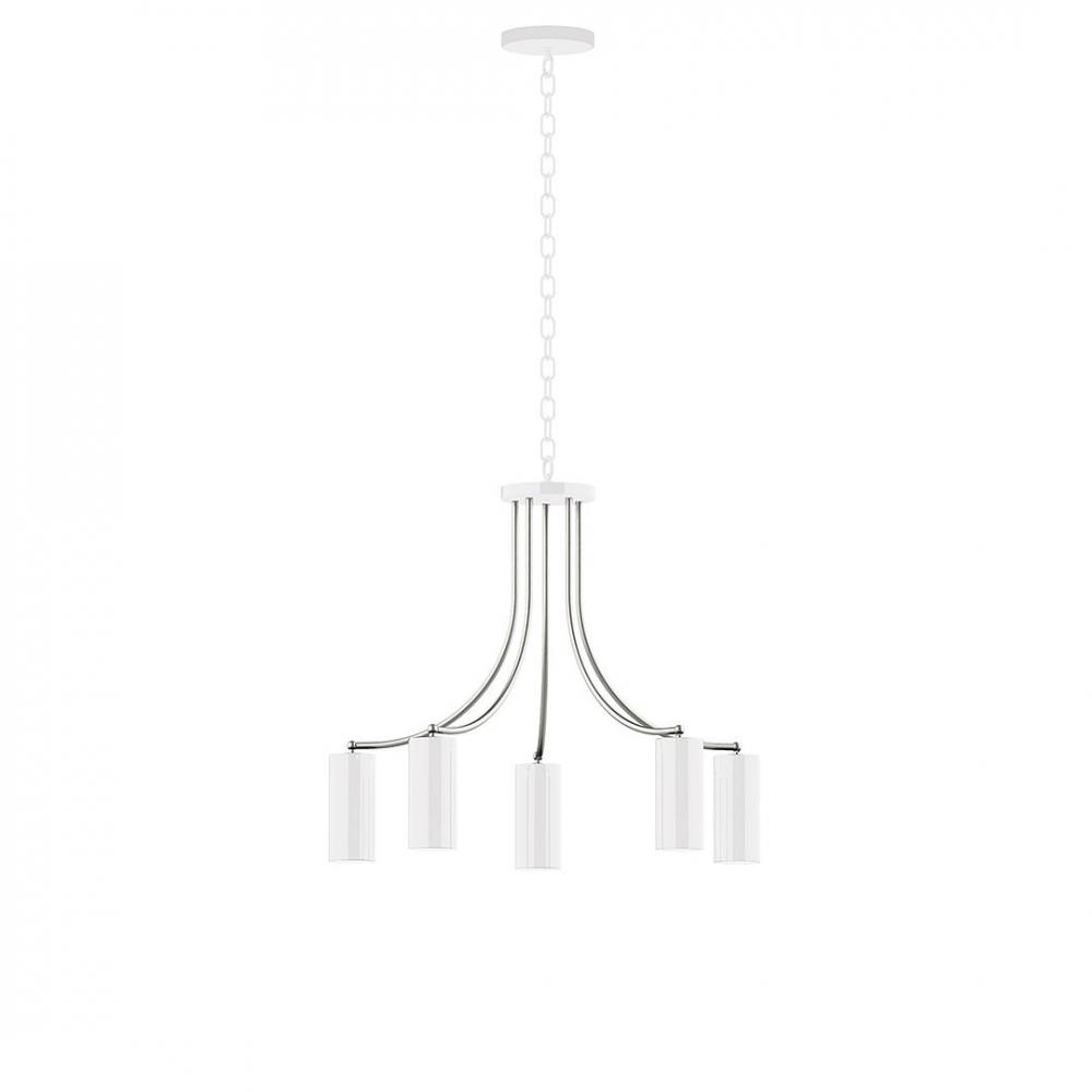 5-Light J-Series Chandelier, White with Brushed Nickel Accents