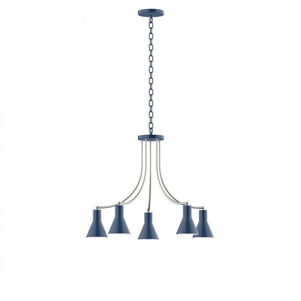 5-Light J-Series Chandelier, Navy with Brushed Nickel Accents