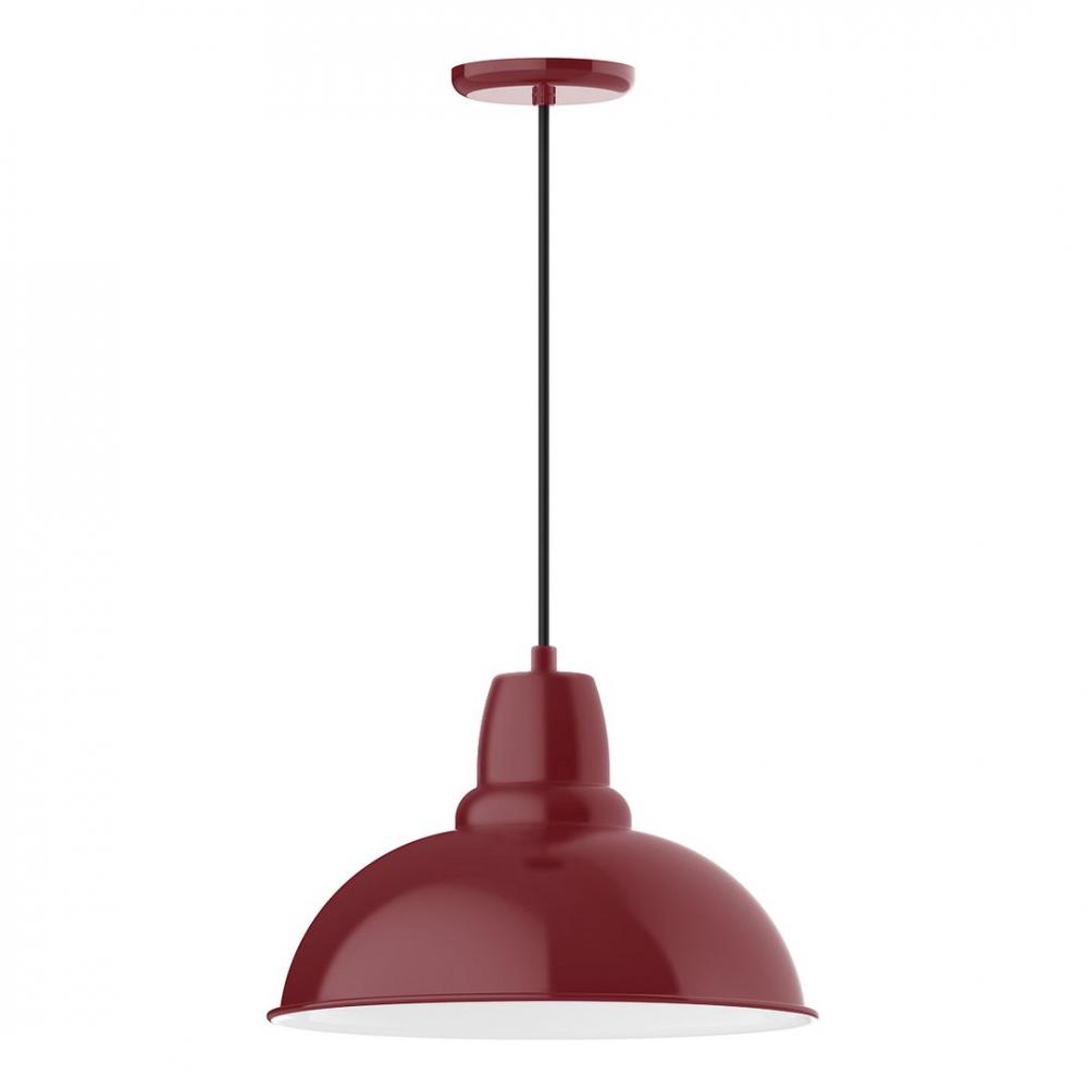 16&#34; Cafe shade, LED Pendant with navy mini tweed fabric cord and canopy, Barn Red