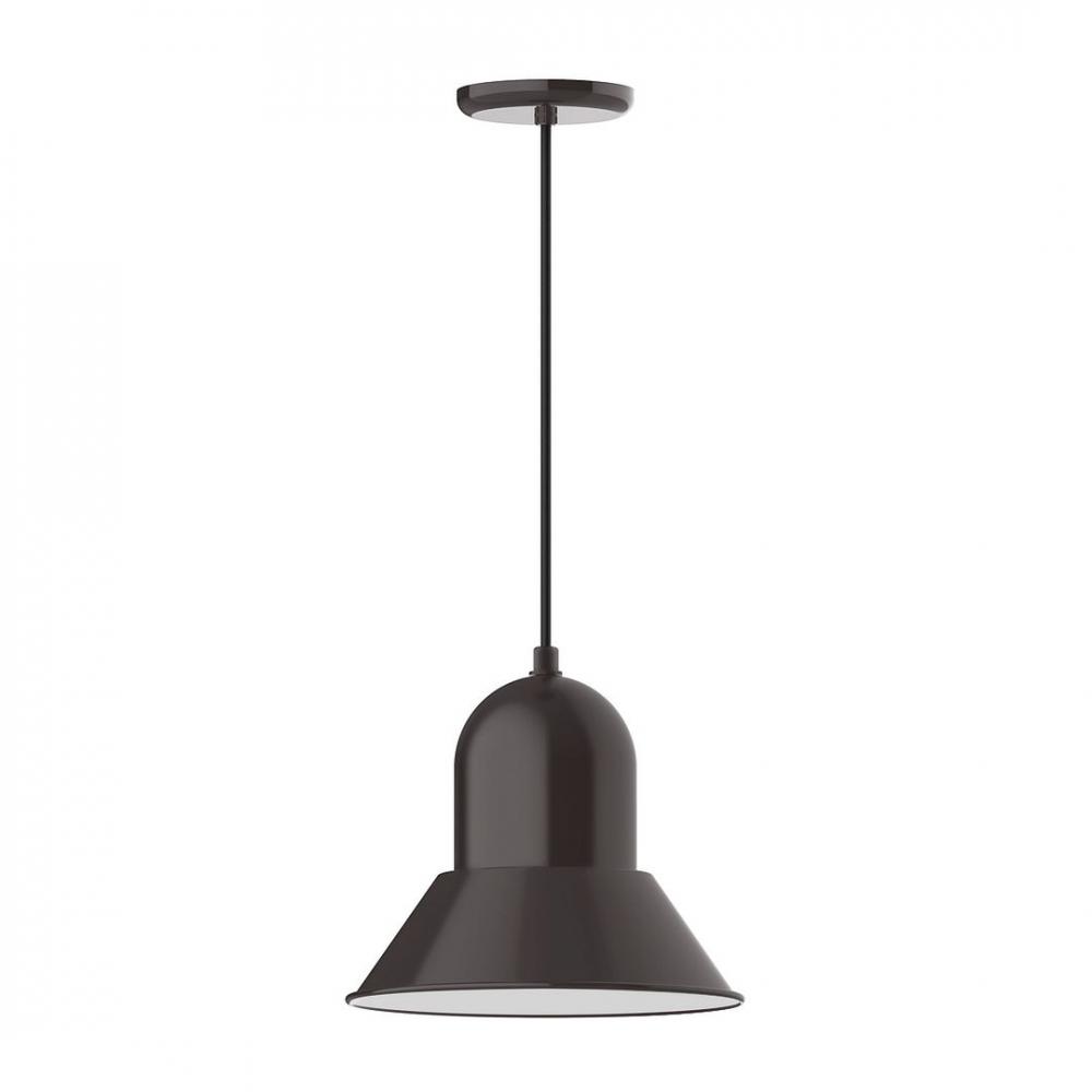 12&#34; Prima shade, LED Pendant with polished copper fabric cord and canopy, Architectural Bronze