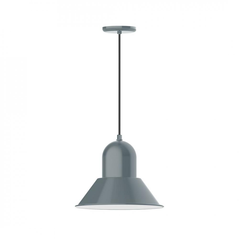 14&#34; Prima shade, LED Pendant with black and white houndstooth fabric cord and canopy, Slate Gray