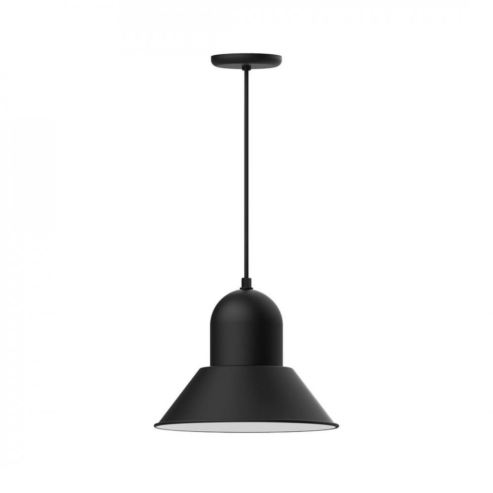 14&#34; Prima shade, LED Pendant with polished copper fabric cord and canopy, Black