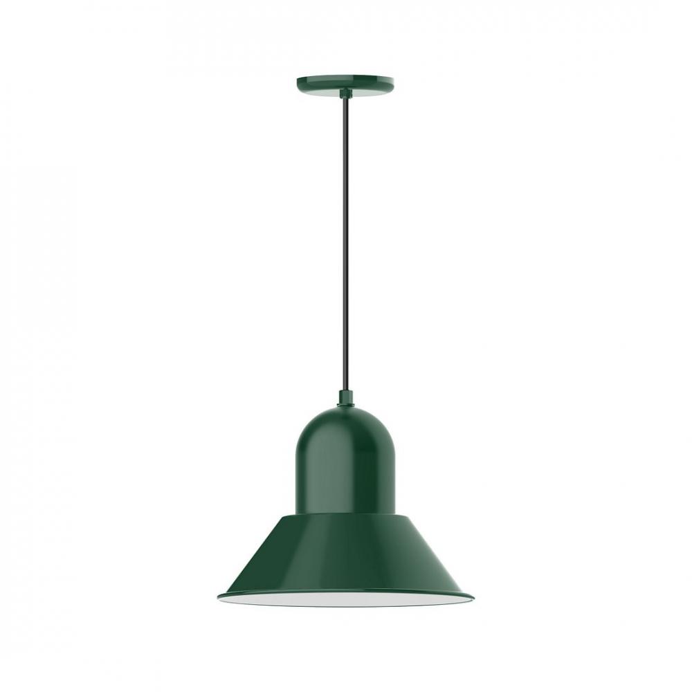 14&#34; Prima shade, LED Pendant with white and gray dot fabric cord and canopy, Forest Green