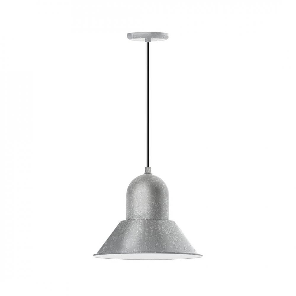 14&#34; Prima shade, LED Pendant with white and gray dot fabric cord and canopy, Painted Galvanized