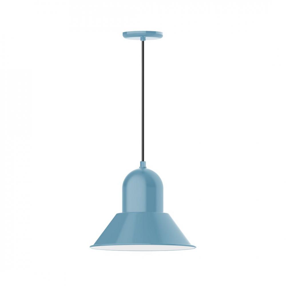 14&#34; Prima shade, LED Pendant with black and white houndstooth fabric cord and canopy, Light Blue