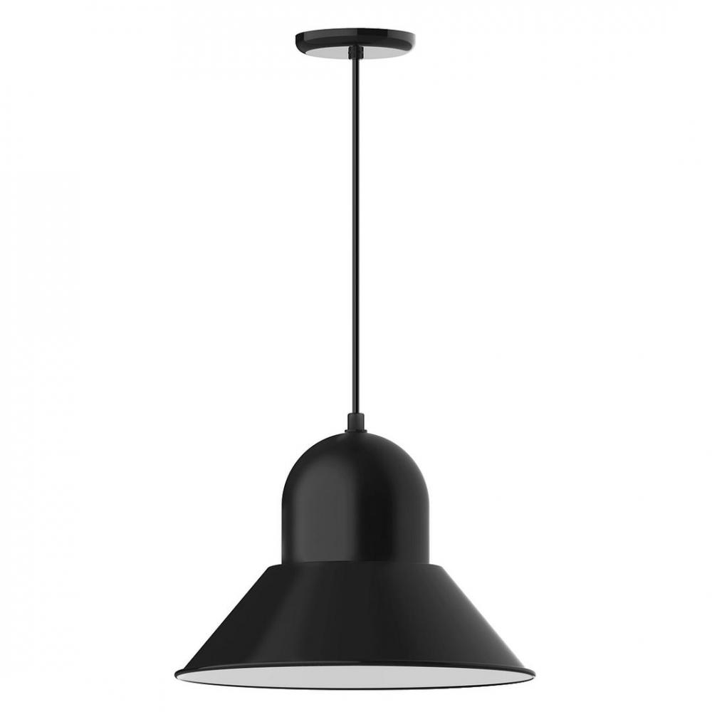 16&#34; Prima shade, LED Pendant with polished copper fabric cord and canopy, Black