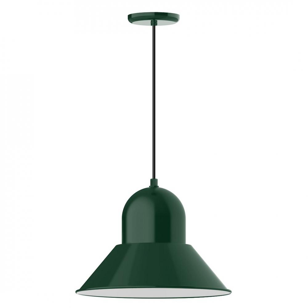 16&#34; Prima shade, LED Pendant with black solid fabric cord and canopy, Forest Green