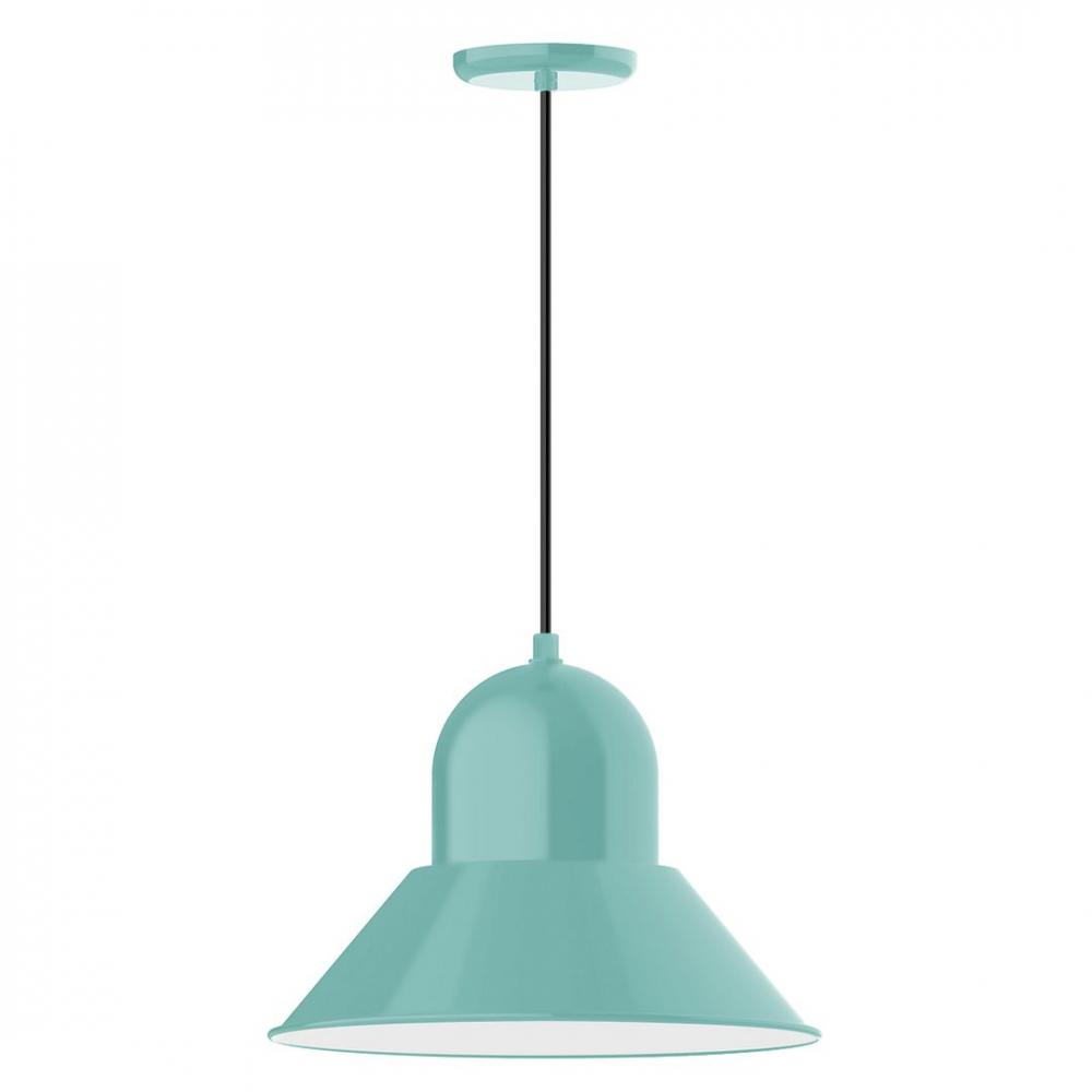 16&#34; Prima shade, LED Pendant with brown and ivory houndstooth fabric cord and canopy, Sea Green