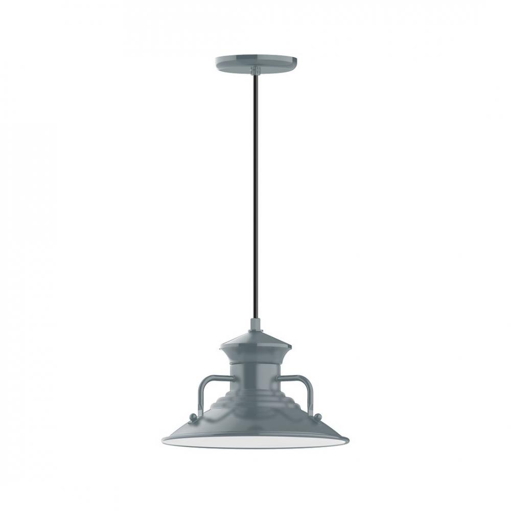 12&#34; Homestead shade, LED Pendant with gray solid fabric cord and canopy, Slate Gray