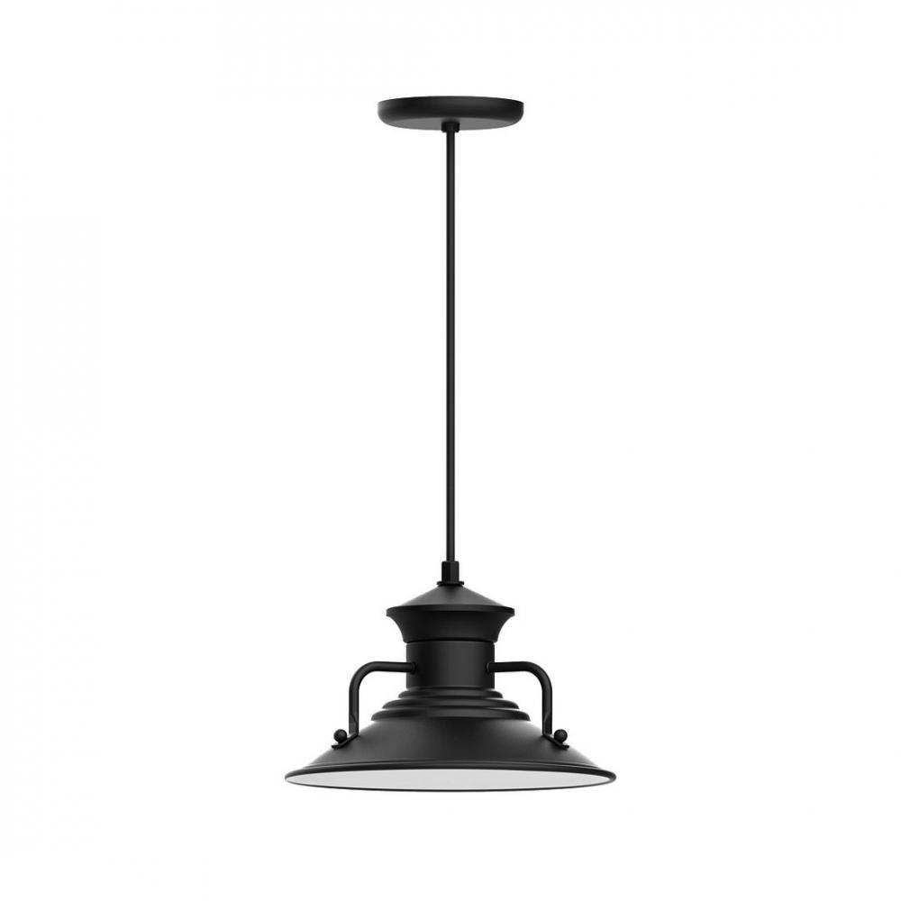 12&#34; Homestead shade, LED Pendant with white and gray dot fabric cord and canopy, Black