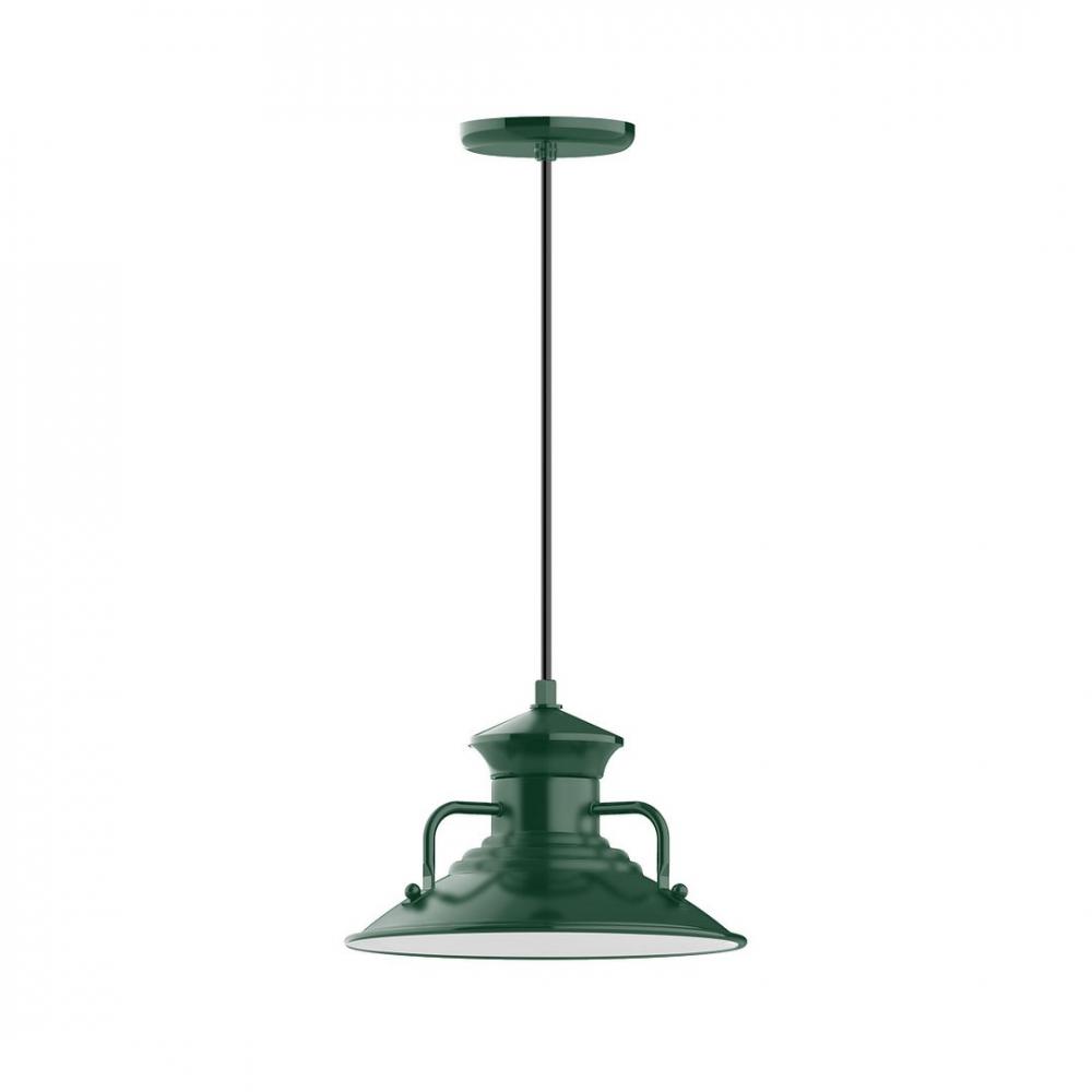 12&#34; Homestead shade, LED Pendant with gray solid fabric cord and canopy, Forest Green