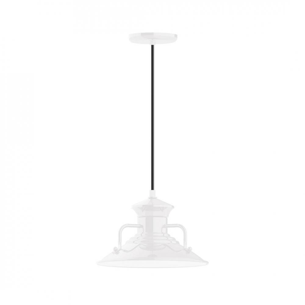 12&#34; Homestead shade, LED Pendant with white and gray dot fabric cord and canopy, White