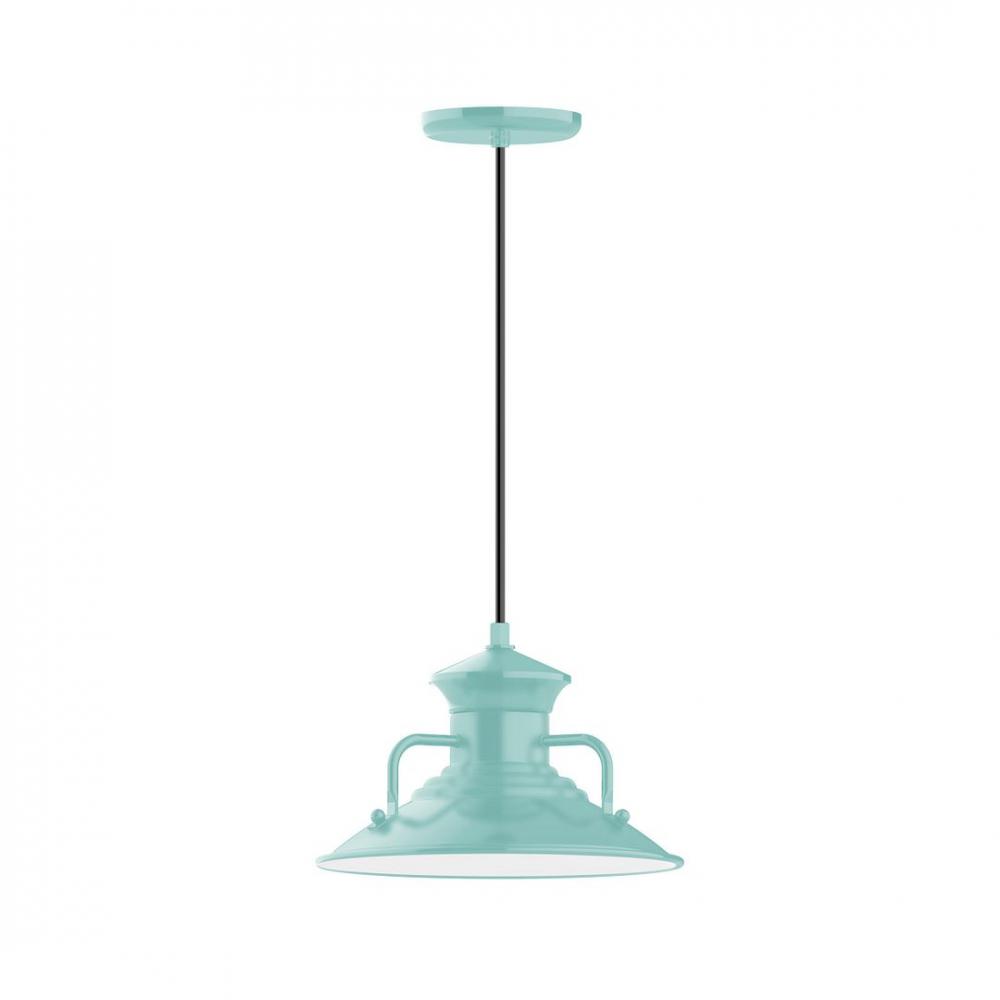 12&#34; Homestead shade, LED Pendant with neutral argyle fabric cord and canopy, Sea Green