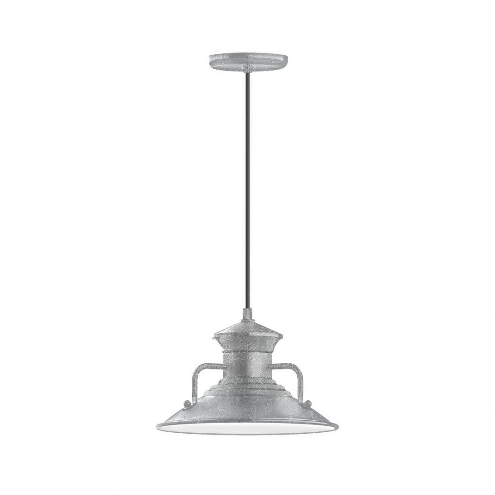 12&#34; Homestead shade, LED Pendant with white solid fabric cord and canopy, Painted Galvanized