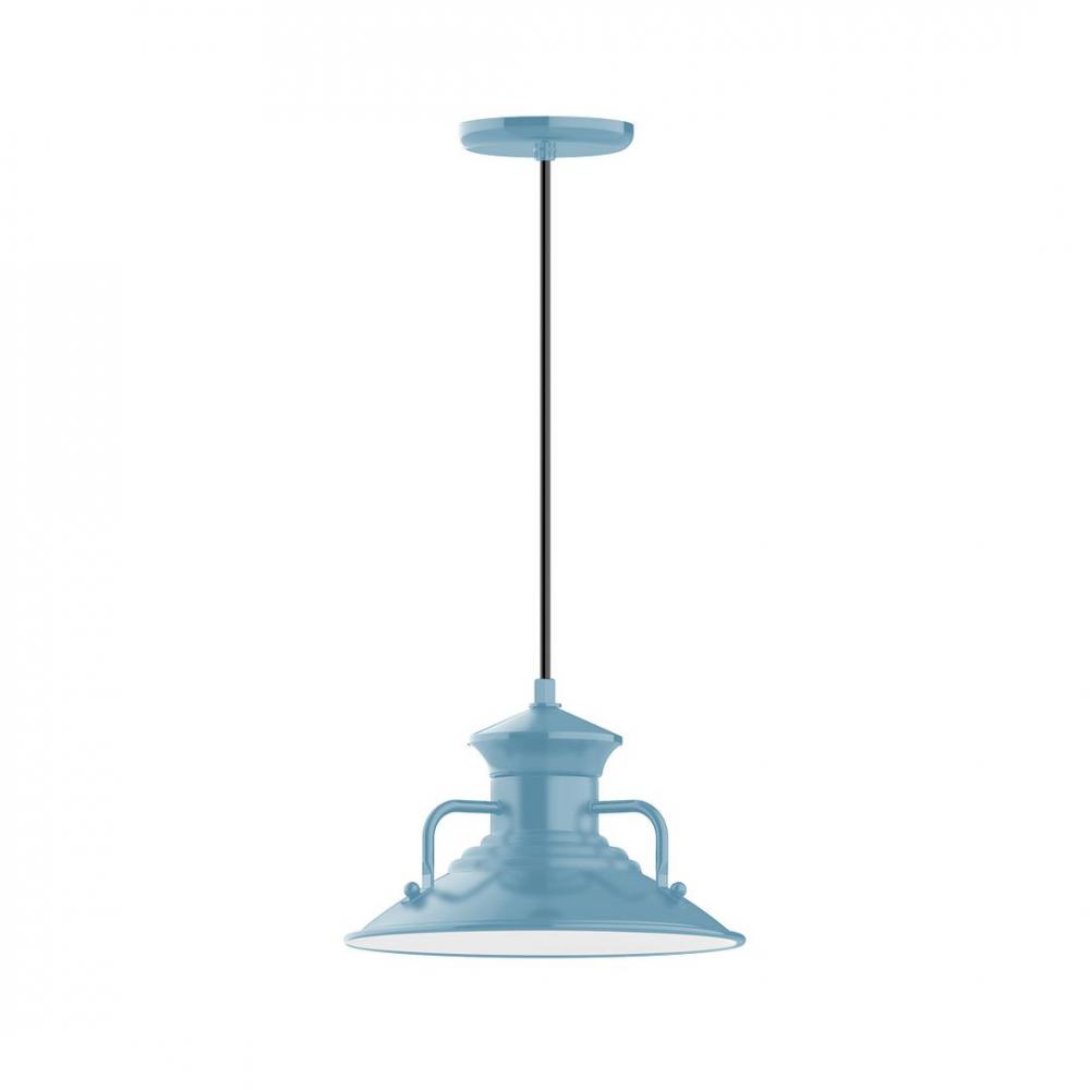 12&#34; Homestead shade, LED Pendant with navy mini tweed fabric cord and canopy, Light Blue