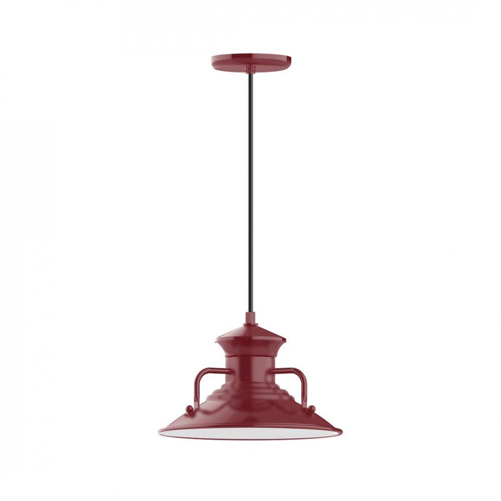 12" Homestead shade, LED Pendant with neutral argyle fabric cord and canopy, Barn Red