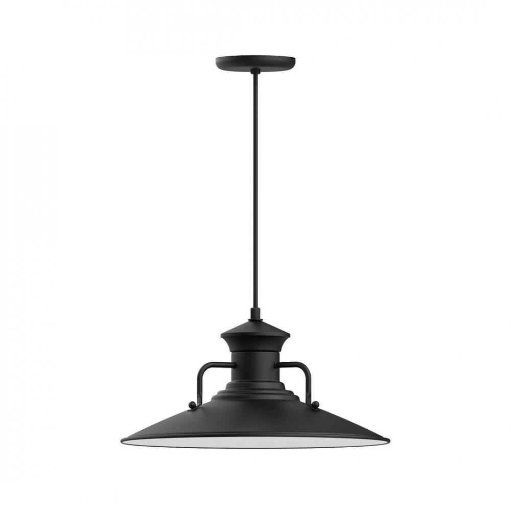 18&#34; Homestead shade, LED Pendant with black solid fabric cord and canopy, Black