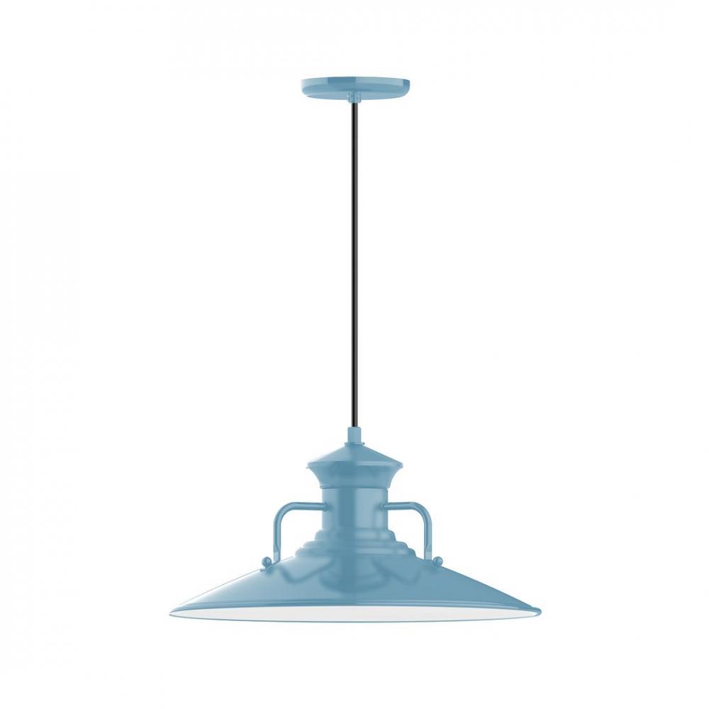 18&#34; Homestead shade, LED Pendant with neutral argyle fabric cord and canopy, Light Blue