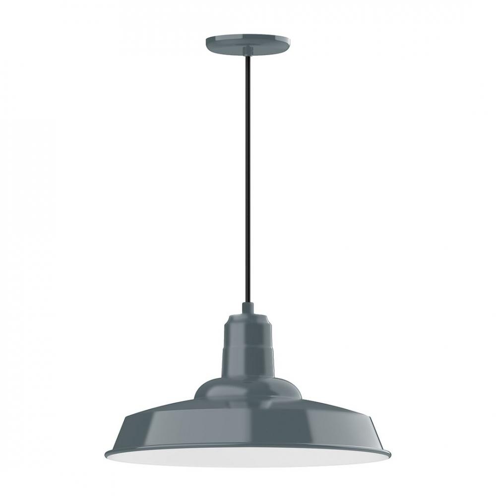 18&#34; Warehouse shade, LED Pendant with white solid fabric cord and canopy, Slate Gray