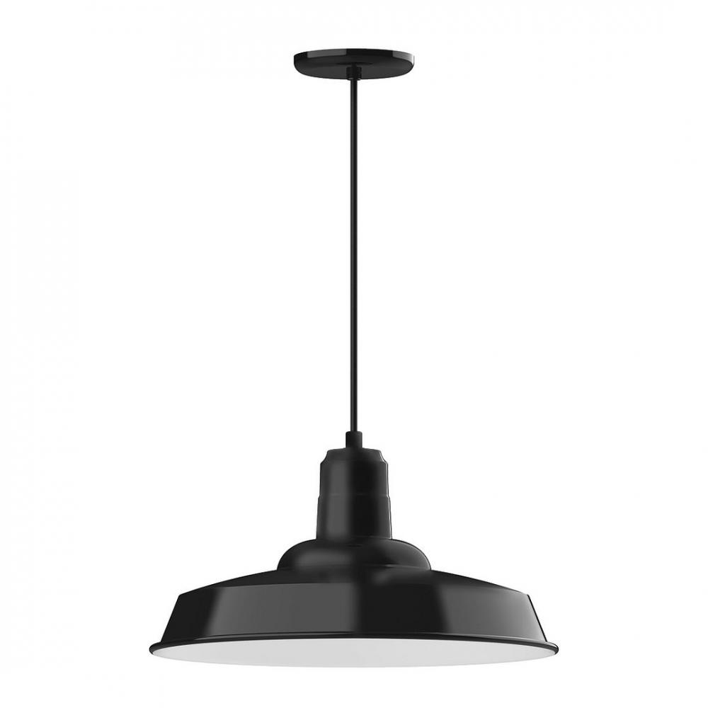 18&#34; Warehouse shade, LED Pendant with black solid fabric cord and canopy, Black