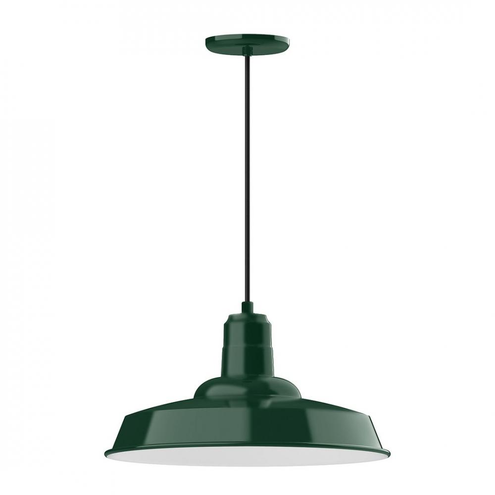 18&#34; Warehouse shade, LED Pendant with navy mini tweed fabric cord and canopy, Forest Green