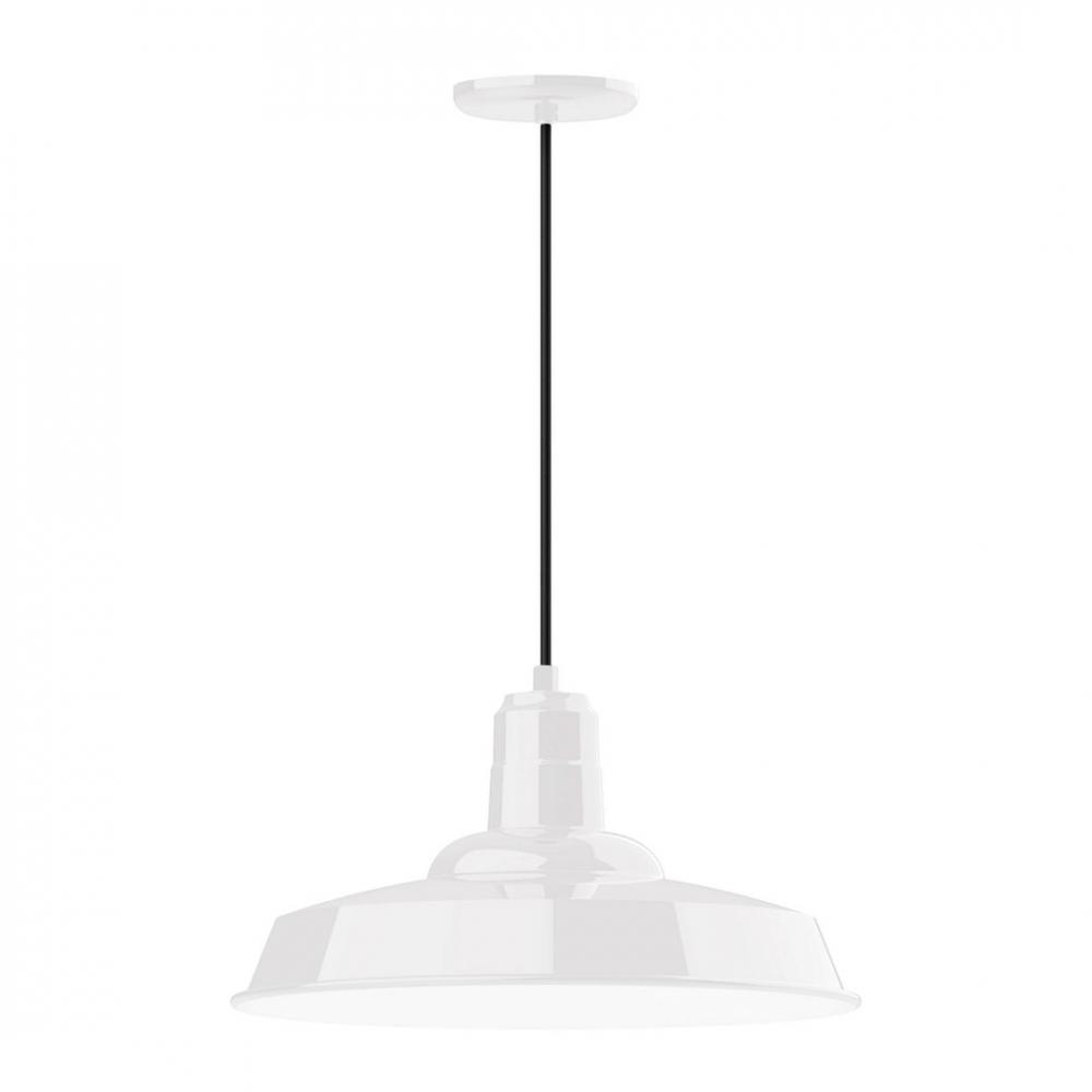 18&#34; Warehouse shade, LED Pendant with gray solid fabric cord and canopy, White