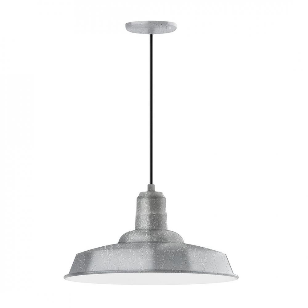 18&#34; Warehouse shade, LED Pendant with ivory fabric cord and canopy, Painted Galvanized