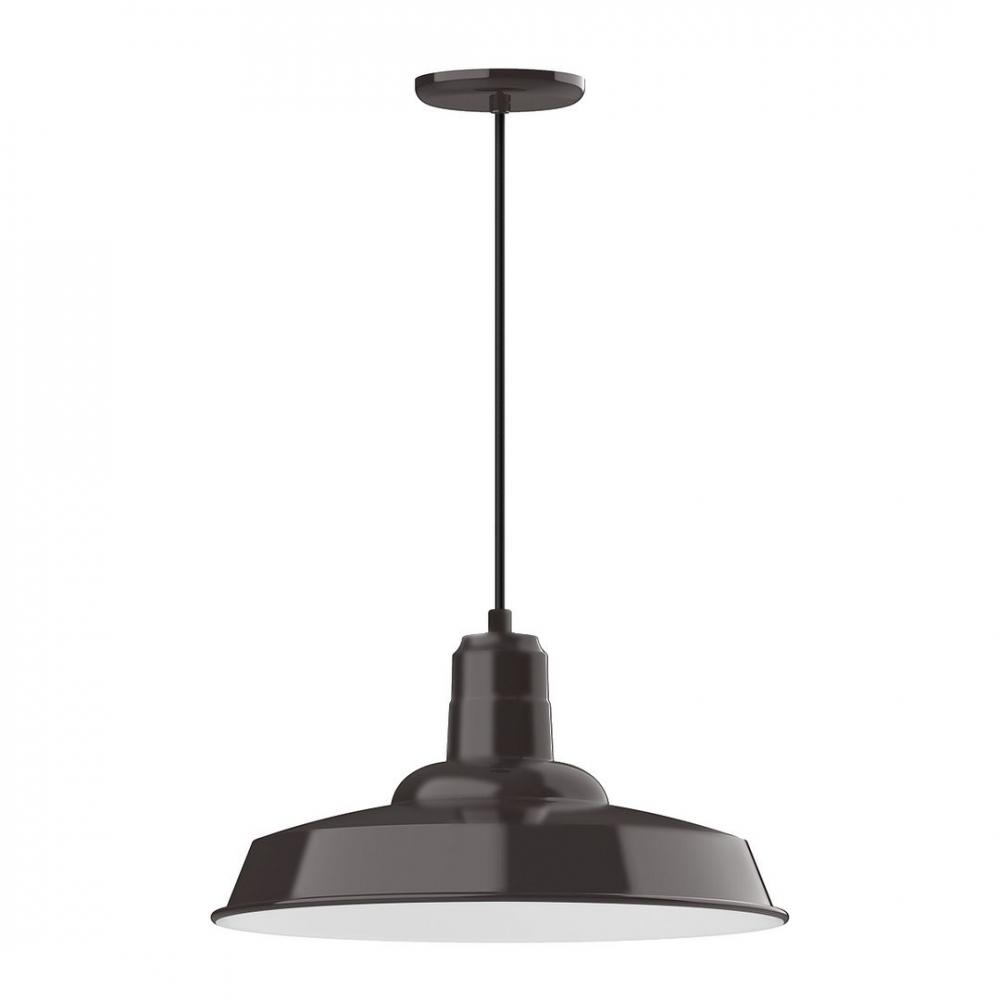 18&#34; Warehouse shade, LED Pendant with black solid fabric cord and canopy, Architectural Bronze