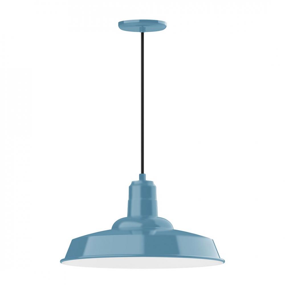 18&#34; Warehouse shade, LED Pendant with cool tweed fabric cord and canopy, Light Blue