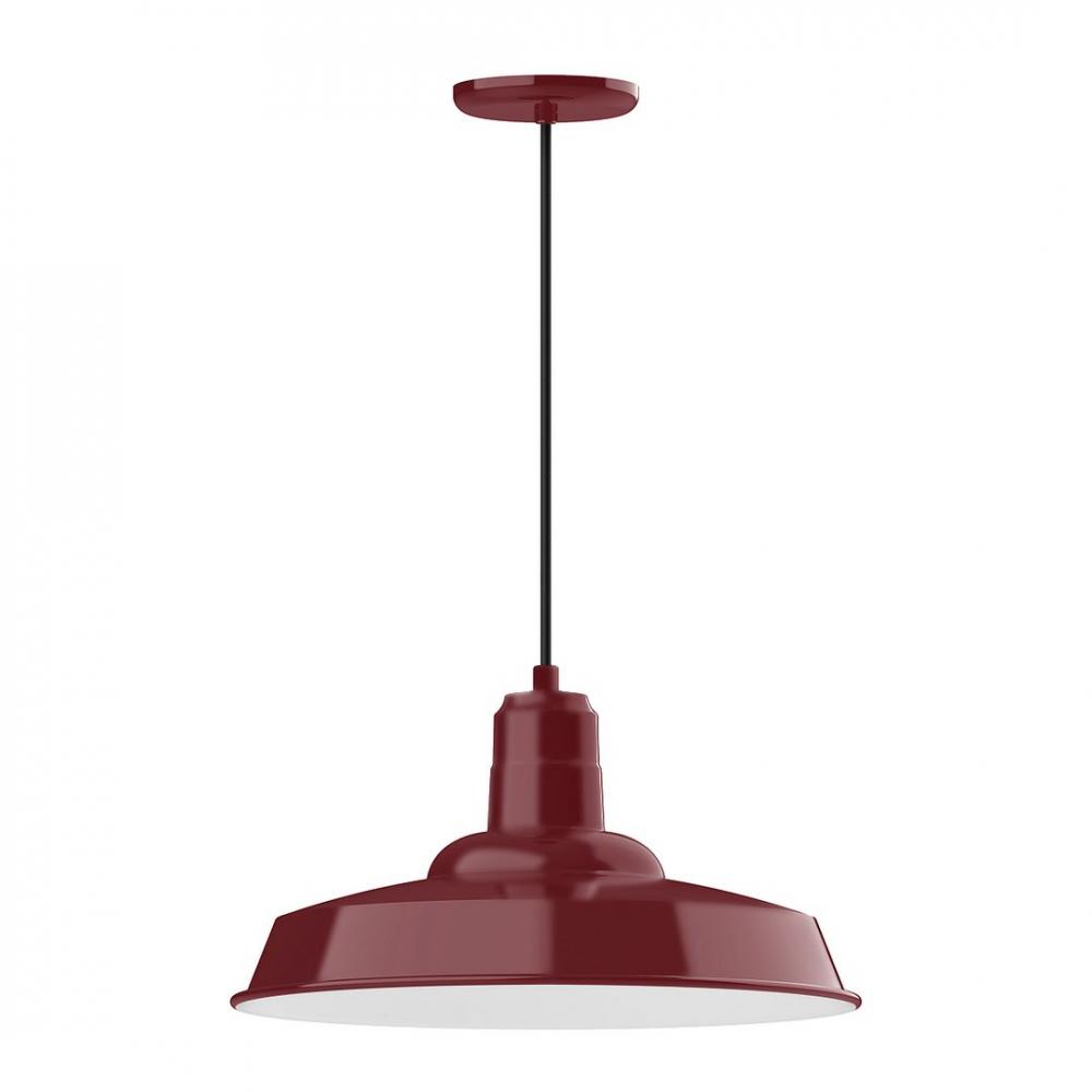 18&#34; Warehouse shade, LED Pendant with ivory fabric cord and canopy, Barn Red