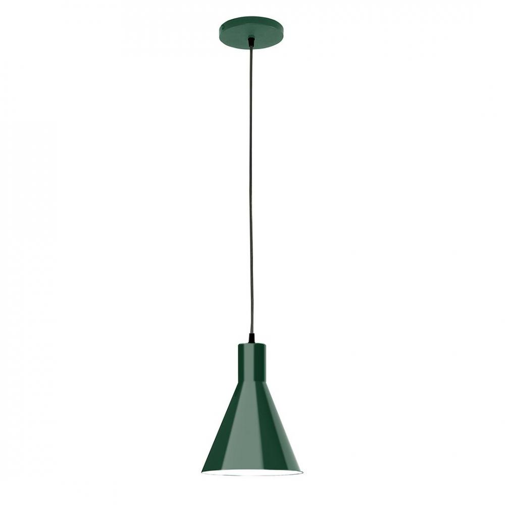 8&#34; J-Series shade, polished copper fabric cord with canopy, Forest Green