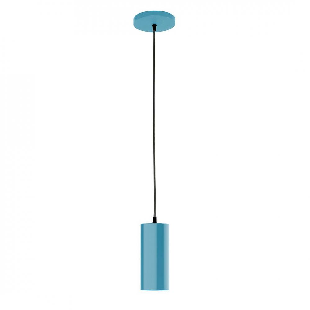 3.5&#34; J-Series shade, polished copper fabric cord with canopy, Light Blue