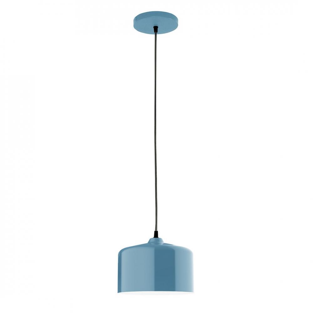 8.5&#34; J-Series shade, polished copper fabric cord with canopy, Light Blue