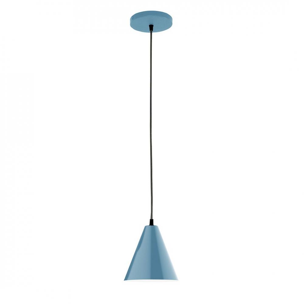 8&#34; J-Series shade, gray solid fabric cord with canopy, Light Blue