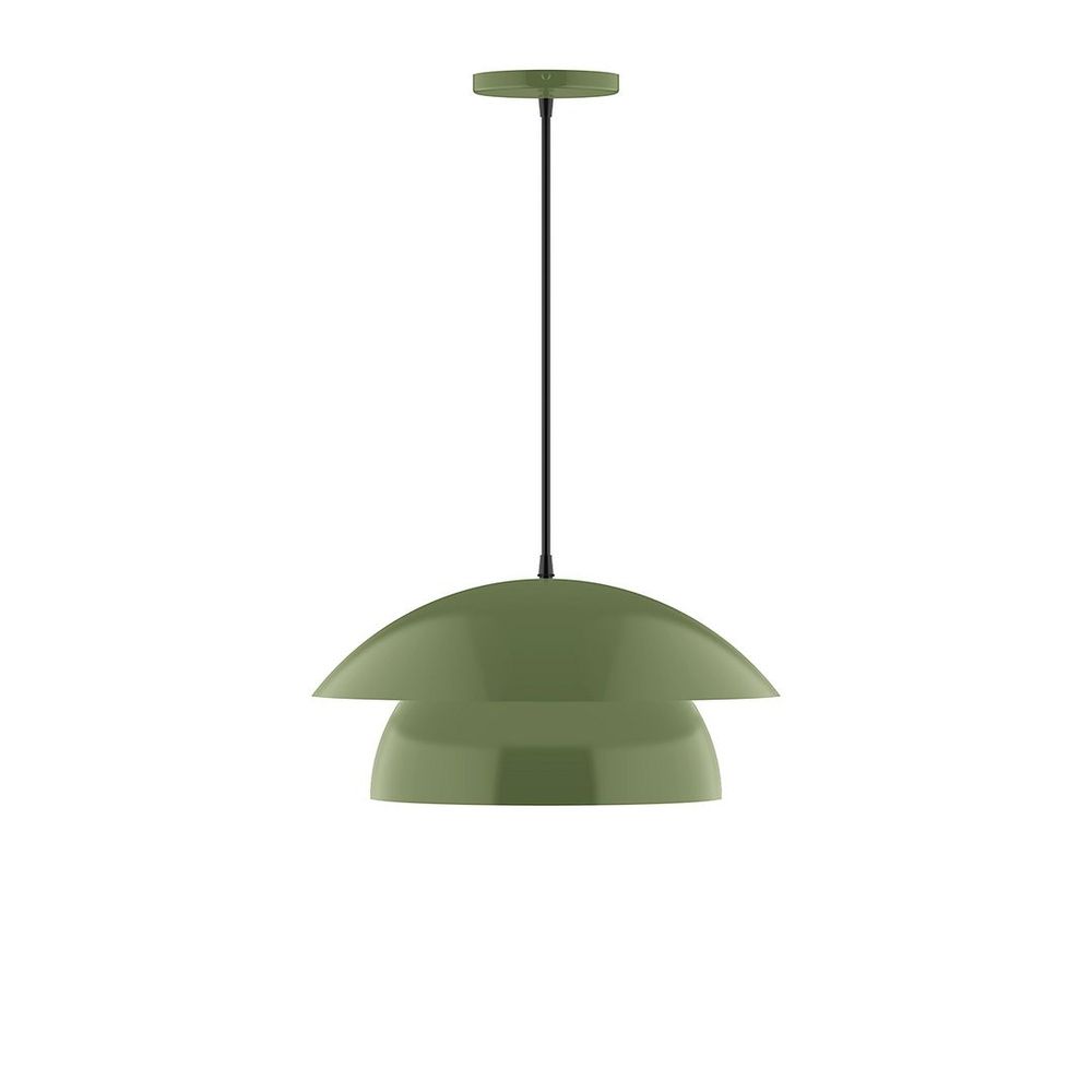 16&#34; Nest LED Pendant, white fabric cord with canopy, Fern Green