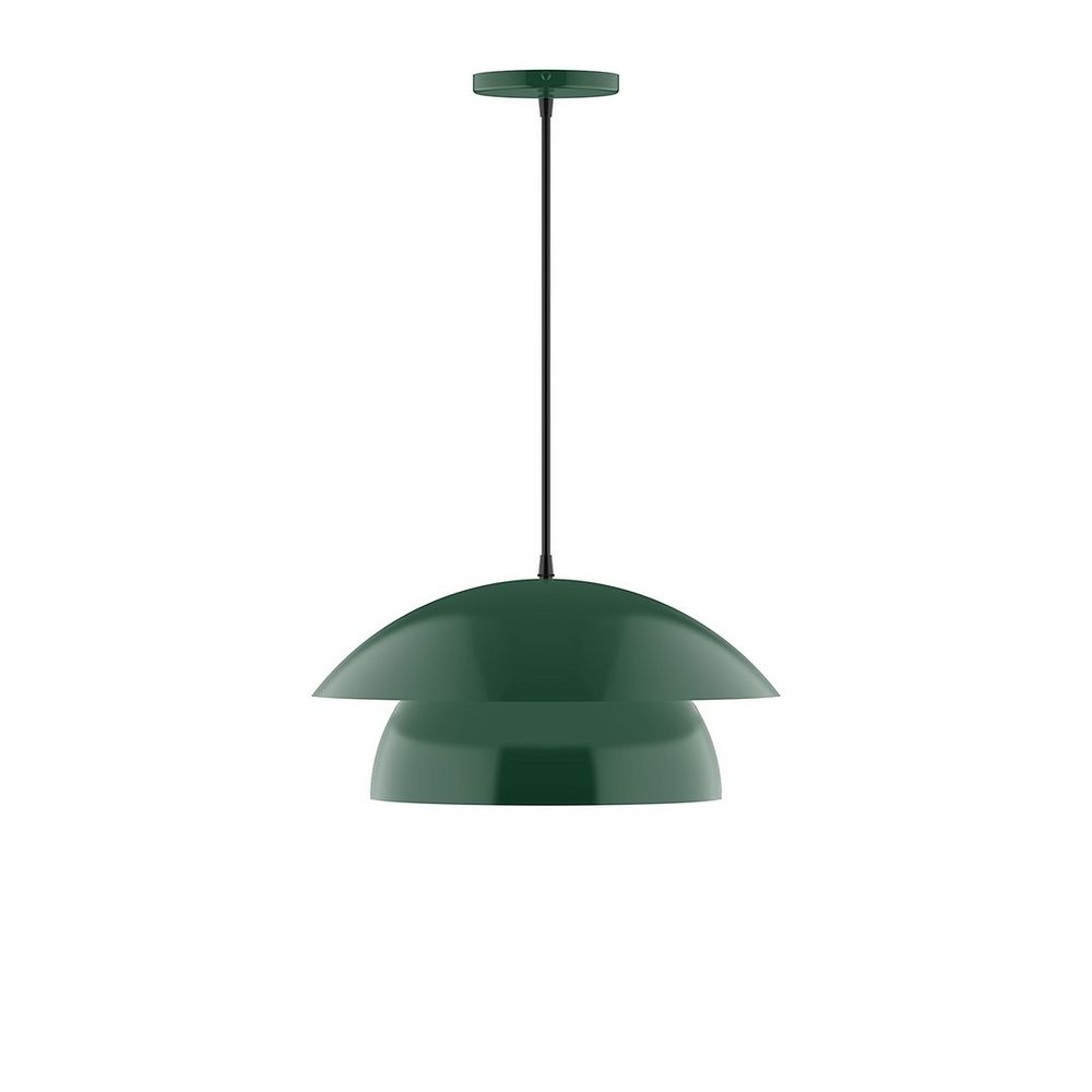 16&#34; Nest LED Pendant, gray fabric cord with canopy, Forest Green