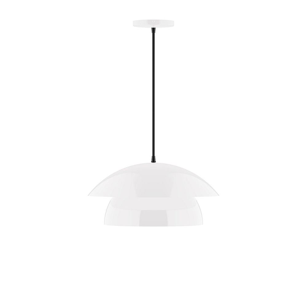 16&#34; Nest LED Pendant, white and gray dot fabric cord with canopy, White