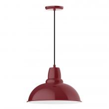 Montclair Light Works PEB108-55-C04-L13 - 16" Cafe shade, LED Pendant with black and white houndstooth fabric cord and canopy, Barn Red