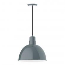 Montclair Light Works PEB117-40-W16-L13 - 16" Deep Bowl shade, LED Pendant with black cord and canopy, wire grill, Slate Gray