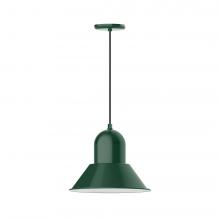 Montclair Light Works PEB124-42-C25-L13 - 14" Prima shade, LED Pendant with polished copper fabric cord and canopy, Forest Green