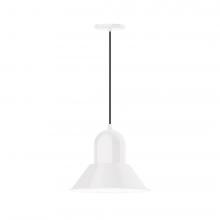 Montclair Light Works PEB124-44-C02-L13 - 14" Prima shade, LED Pendant with black solid fabric cord and canopy, White