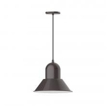 Montclair Light Works PEB124-51-C27-L13 - 14" Prima shade, LED Pendant with neutral argyle fabric cord and canopy, Architectural Bronze