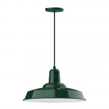 Montclair Light Works PEB185-42-C20-L13 - 18" Warehouse shade, LED Pendant with white solid fabric cord and canopy, Forest Green