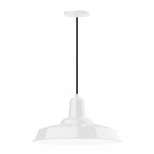 Montclair Light Works PEB185-44-C02-L13 - 18" Warehouse shade, LED Pendant with black solid fabric cord and canopy, White