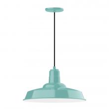 Montclair Light Works PEB185-48-C20-L13 - 18" Warehouse shade, LED Pendant with white solid fabric cord and canopy, Sea Green