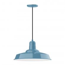 Montclair Light Works PEB185-54-C12-L13 - 18" Warehouse shade, LED Pendant with gray solid fabric cord and canopy, Light Blue