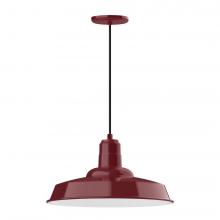 Montclair Light Works PEB185-55-C12-L13 - 18" Warehouse shade, LED Pendant with gray solid fabric cord and canopy, Barn Red