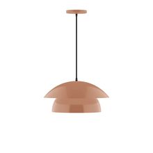 Montclair Light Works PEBX446-19-C01-L12 - 16" Nest LED Pendant, brown and ivory houndstooth fabric cord with canopy, Terracotta