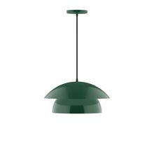 Montclair Light Works PEBX446-42-C16-L12 - 16" Nest LED Pendant, navy mini tweed fabric cord with canopy, Forest Green