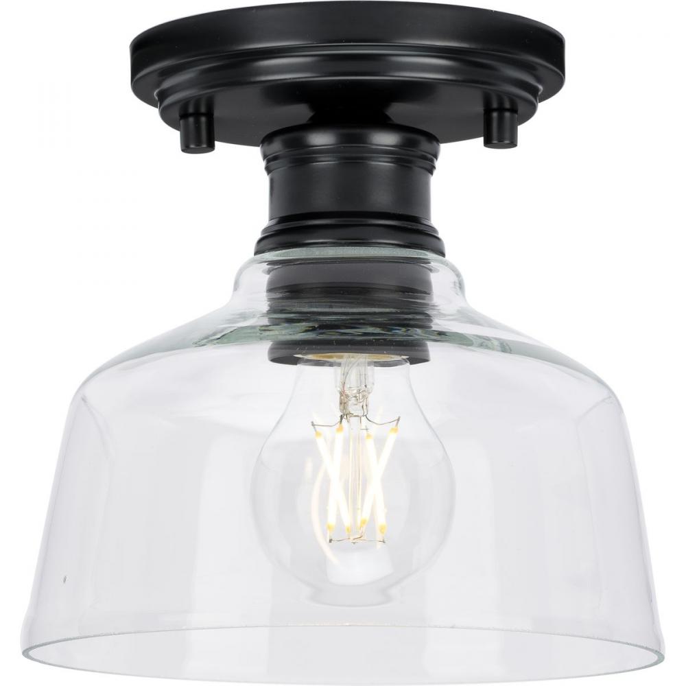 Singleton Collection One-Light 7.62&#34; Matte Black Farmhouse Small Semi-Flush Mount Light with Cle